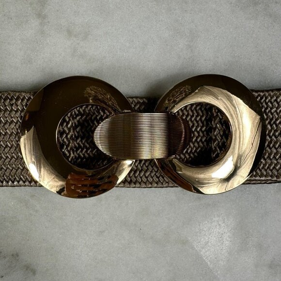 Wide Stretchable Elastic Waist Belt With Metal Double Gold Bucket - Picture 10 of 13